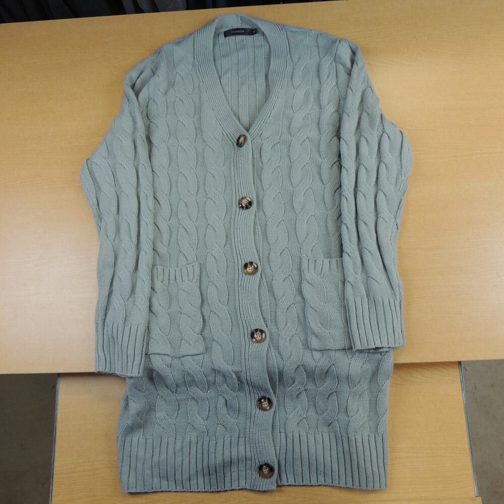 Fashion XL Cardigan Sweater Wood Style Buttons Cable Knit Pockets